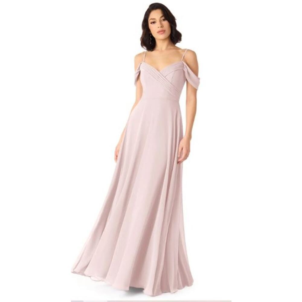 Azazie A8/8 Tancie Maxi Dress Rose Petal A Line Off The Shoulder Chiffon Gown